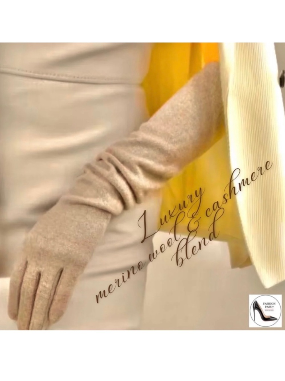 Luxury Long Cashmere Merino Wool Gloves Classic Beige Driving Winter Warm gloves